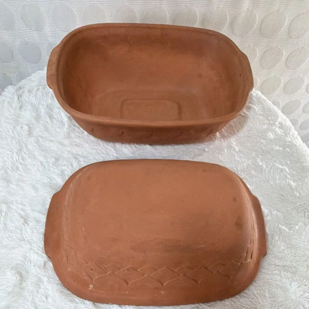 W-Germany 847 Ceramic Baking Dish w/ Lid 1.5 qt Rect Brown Unglazed